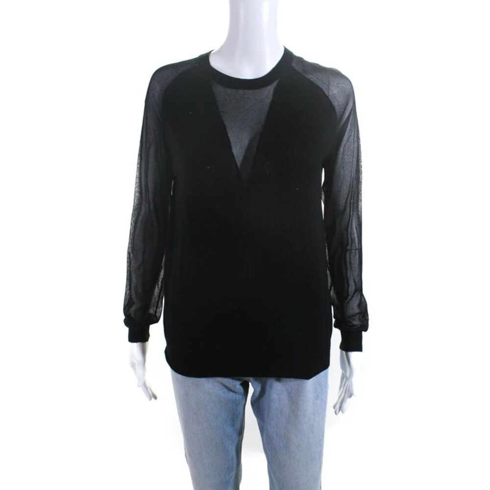 3.1 Phillip Lim Womens Merino Wool Mesh Long Sleeve Knit Top Black Size S  LL19L